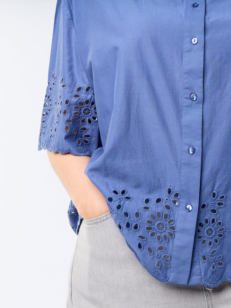 Chemise manches courtes avec broderie ajourée Bleu - Kiabi