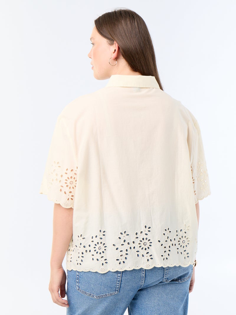 Chemise manches courtes avec broderie ajourée Jaune - Kiabi