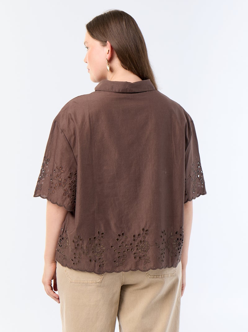 Chemise manches courtes avec broderie ajourée Marron - Kiabi