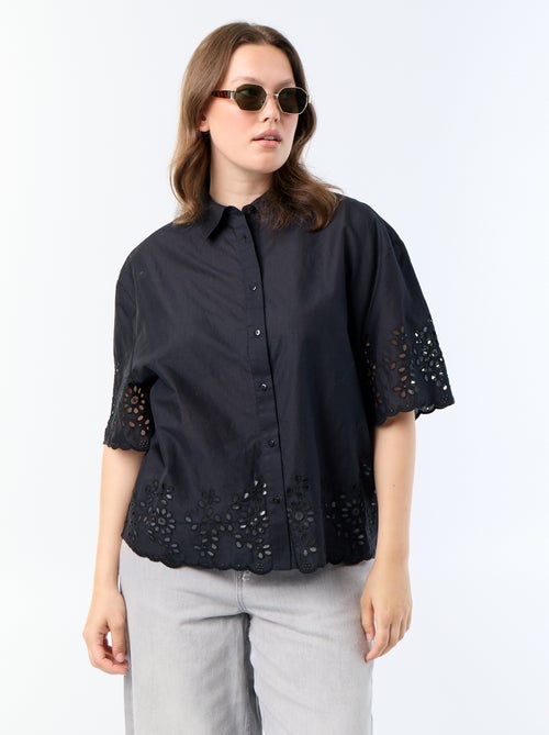 Chemise manches courtes avec broderie ajourée - Kiabi
