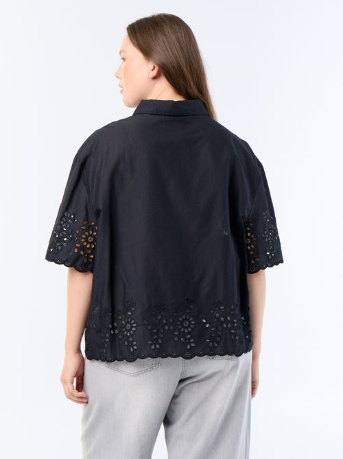 Chemise manches courtes avec broderie ajourée - Kiabi