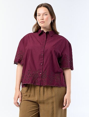 Chemise manches courtes avec broderie ajourée