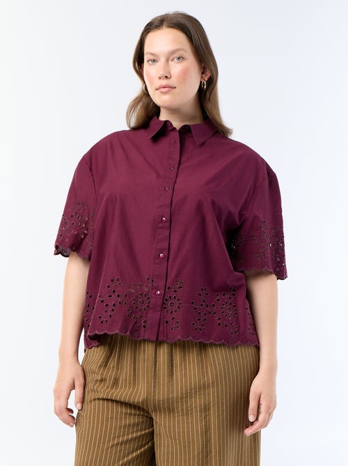 Chemise manches courtes avec broderie ajourée - Kiabi
