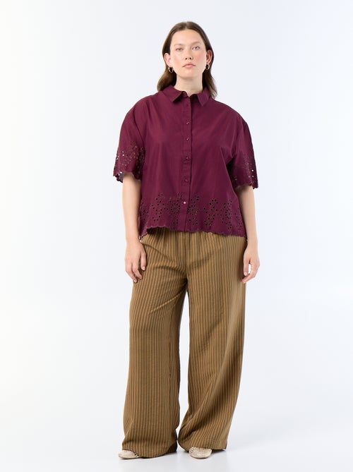 Chemise manches courtes avec broderie ajourée - Kiabi