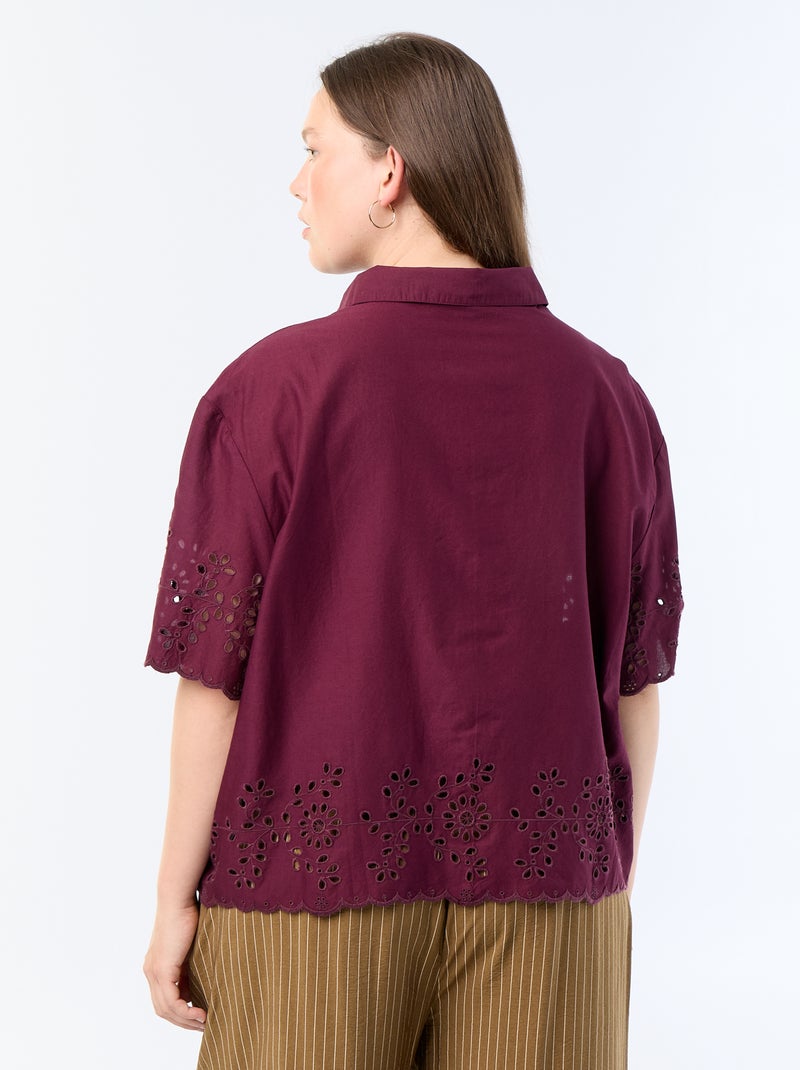 Chemise manches courtes avec broderie ajourée Violet - Kiabi
