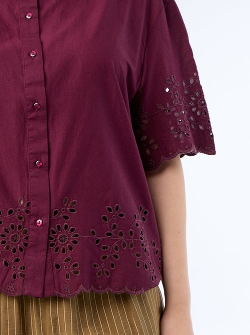 Chemise manches courtes avec broderie ajourée - Kiabi