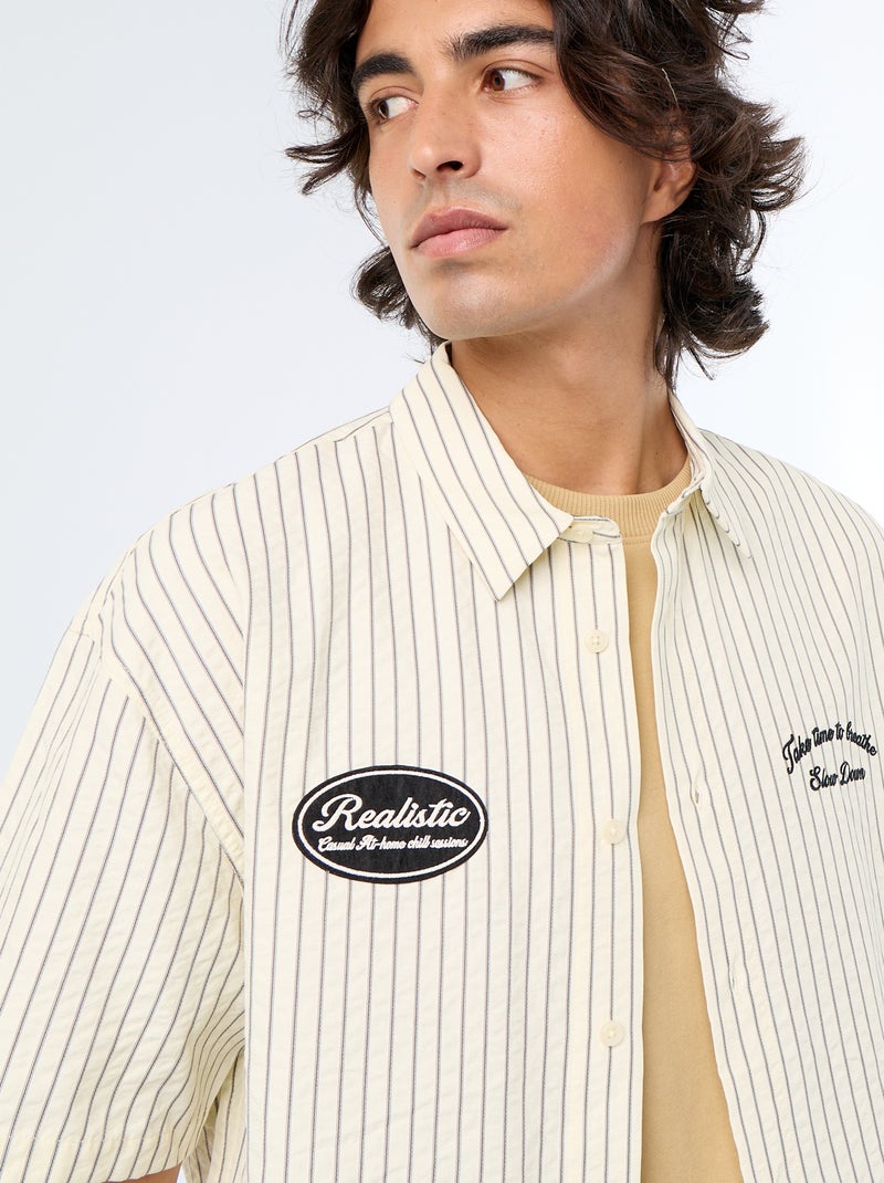 Chemise manches courtes  avec broderies Beige - Kiabi
