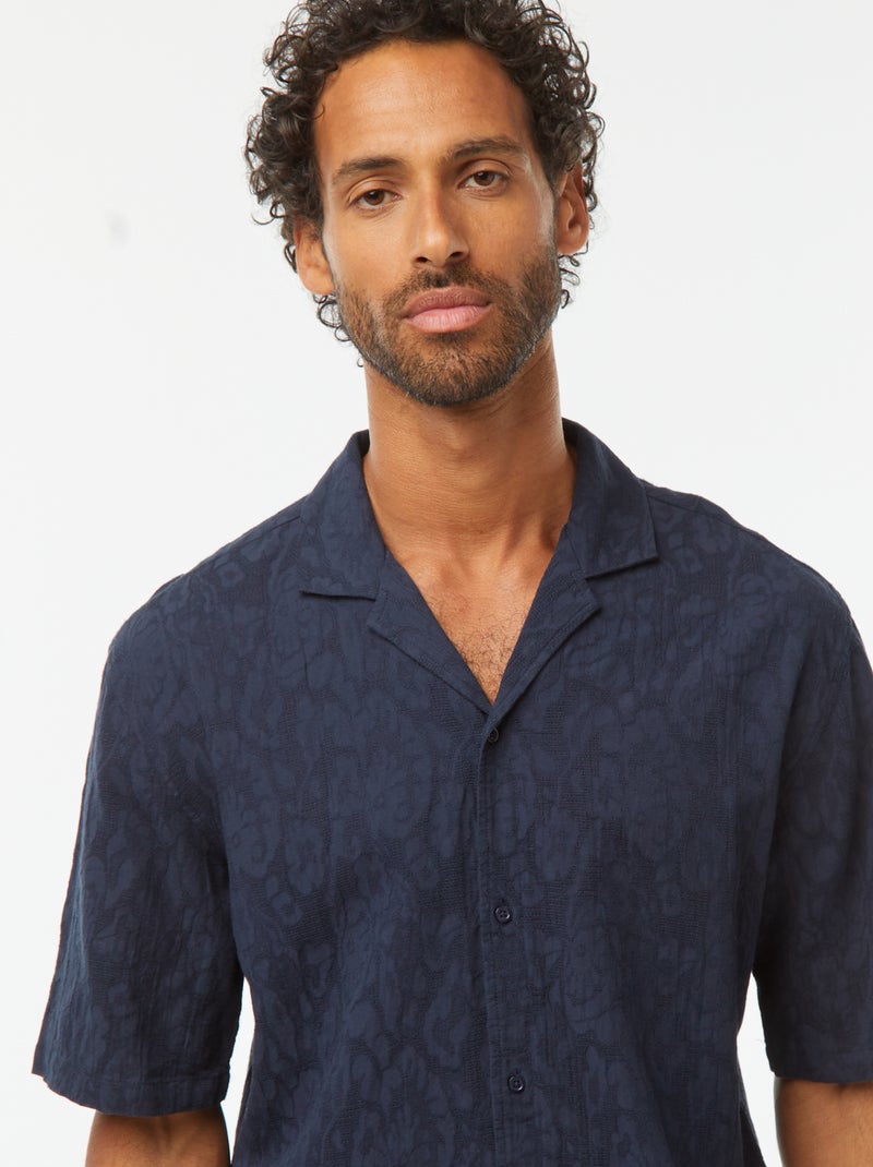 Chemise manches courtes avec broderies Bleu - Kiabi