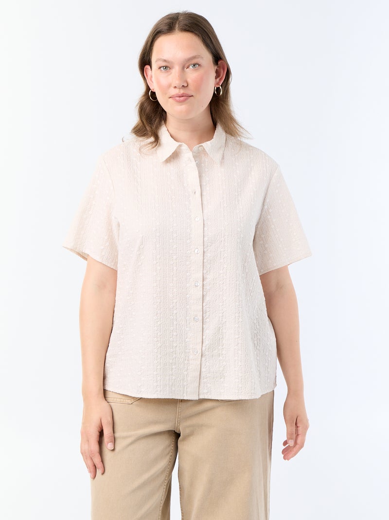 Chemise manches courtes avec imprimé brodé Gris - Kiabi