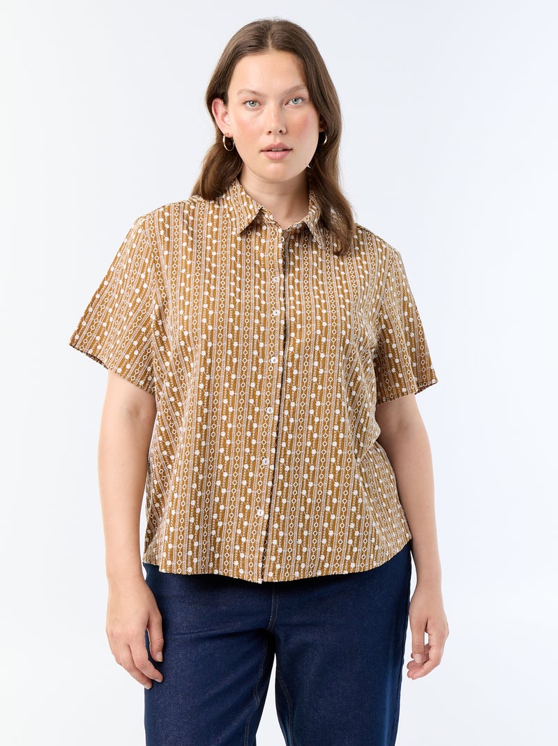 Chemise manches courtes avec imprimé brodé Marron - Kiabi