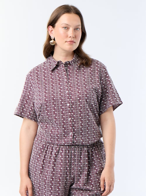 Chemise manches courtes avec imprimé brodé - Kiabi