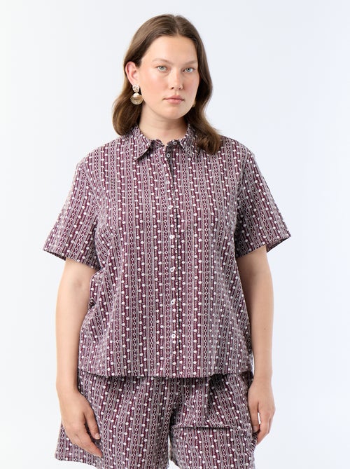 Chemise manches courtes avec imprimé brodé - Kiabi