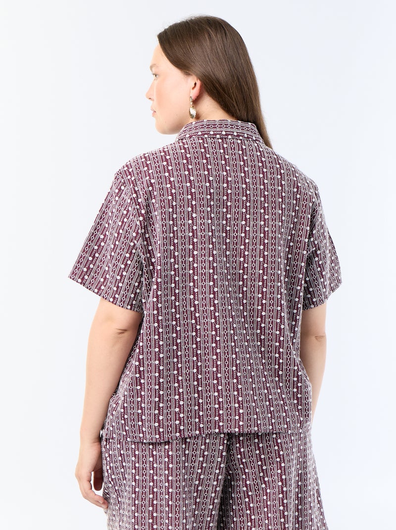 Chemise manches courtes avec imprimé brodé Rose - Kiabi