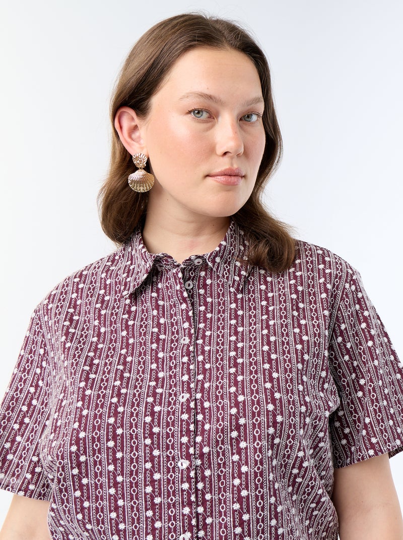 Chemise manches courtes avec imprimé brodé Rose - Kiabi