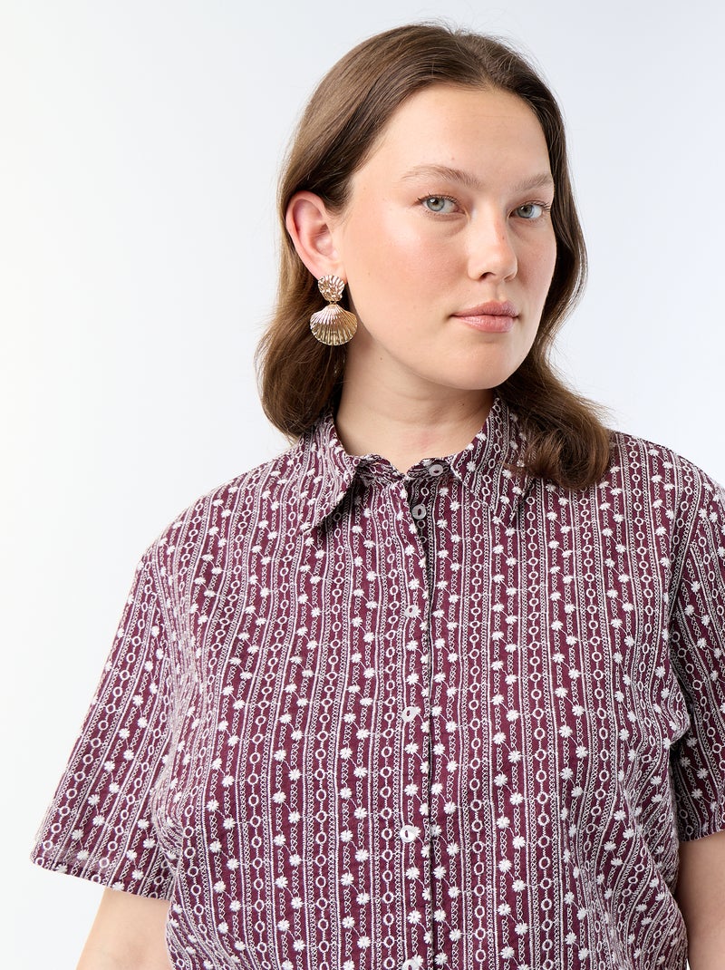 Chemise manches courtes avec imprimé brodé Rose - Kiabi