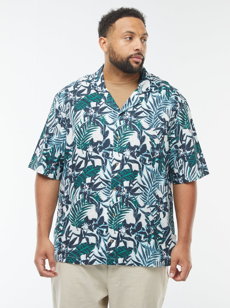 Chemise manches courtes avec motif à fleurs Bleu - Kiabi