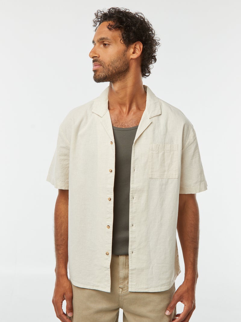 Chemise manches courtes avec poche poitrine beige - Kiabi