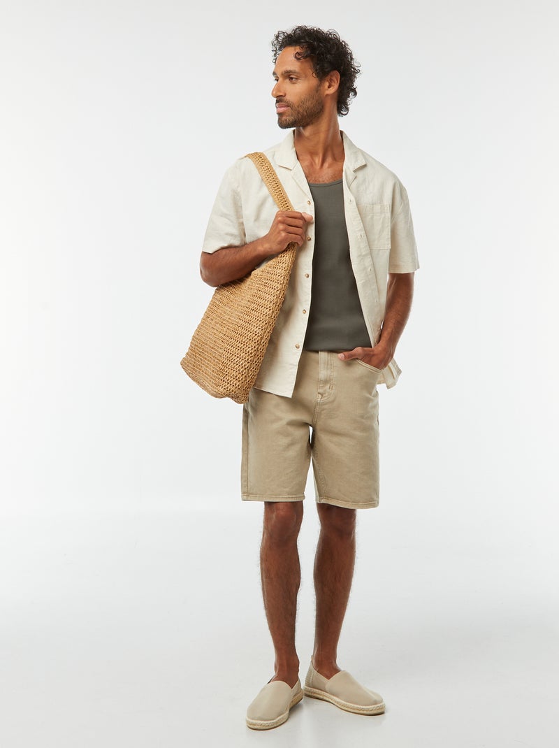 Chemise manches courtes avec poche poitrine beige - Kiabi