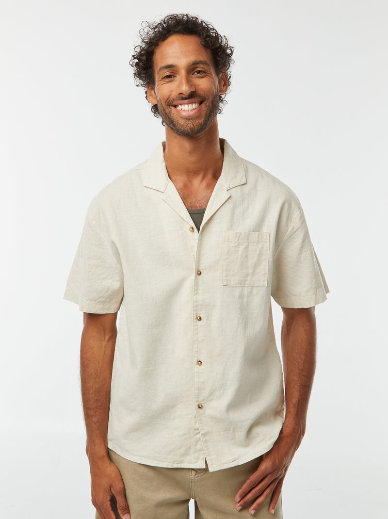 Chemise manches courtes avec poche poitrine beige - Kiabi