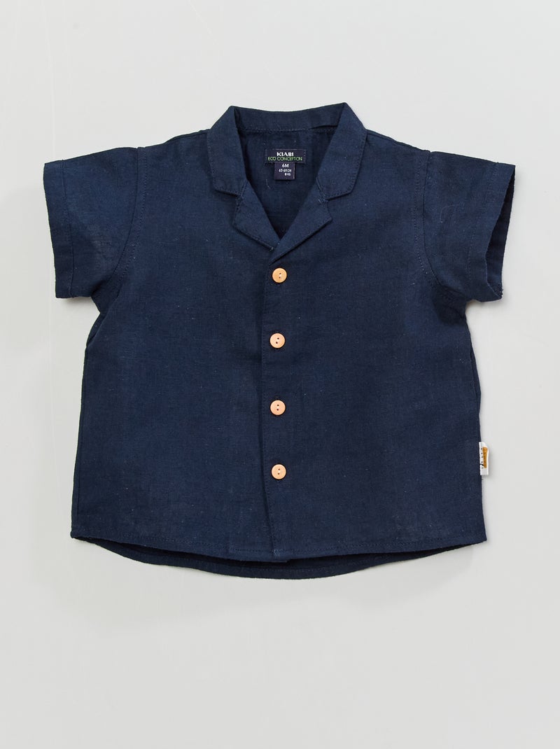 Chemise manches courtes bi matière bleu marine - Kiabi