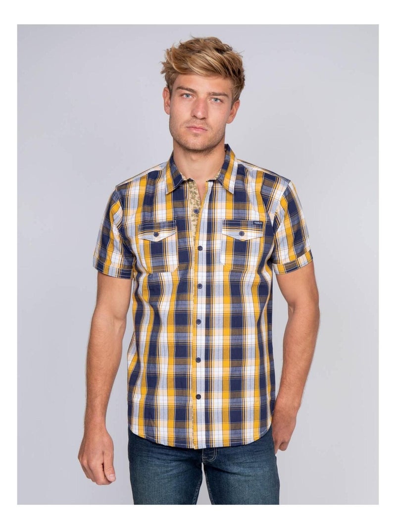 Chemise manches courtes carreaux DELLOW Jaune - Kiabi