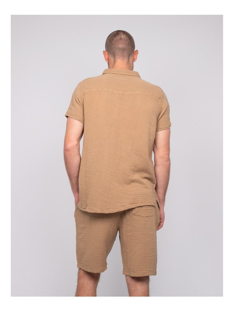 Chemise manches courtes coton DOUMAKI Beige - Kiabi