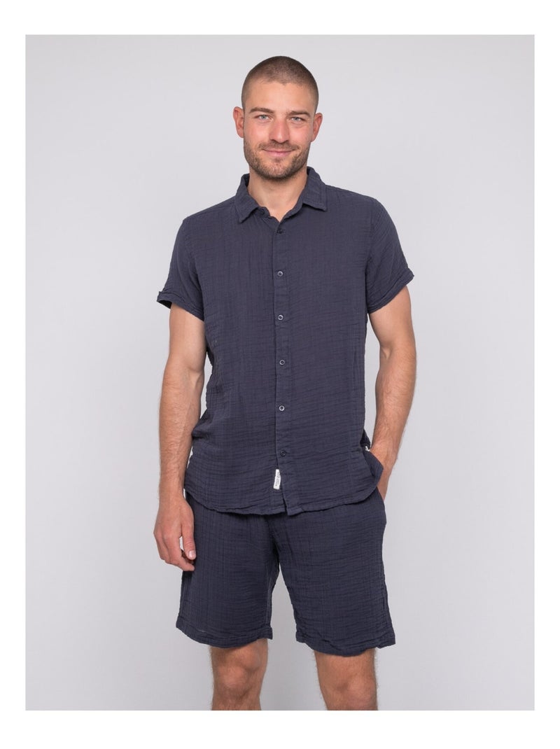 Chemise manches courtes coton DOUMAKI Beige - Kiabi