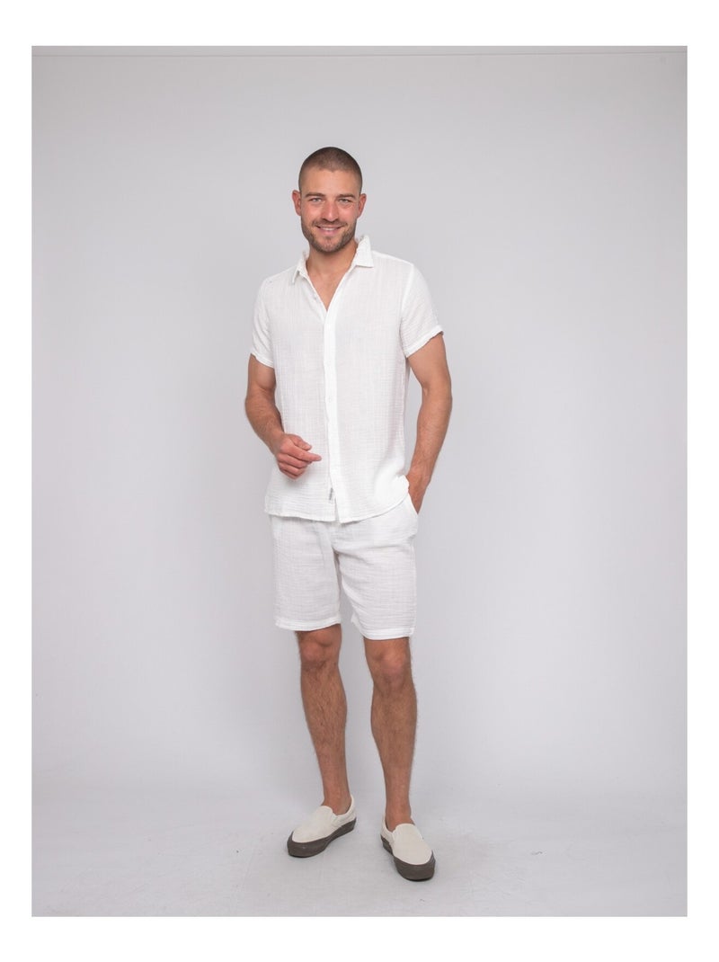 Chemise manches courtes coton DOUMAKI Bleu marine - Kiabi