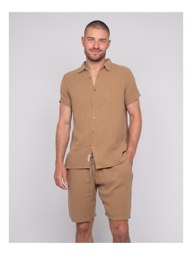Chemise manches courtes coton DOUMAKI Ecru - Kiabi