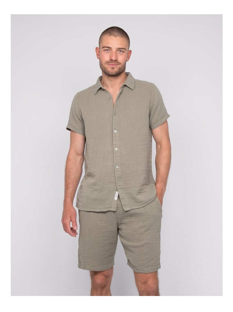Chemise manches courtes coton DOUMAKI Kaki - Kiabi