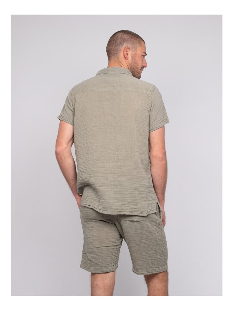 Chemise manches courtes coton DOUMAKI Kaki - Kiabi