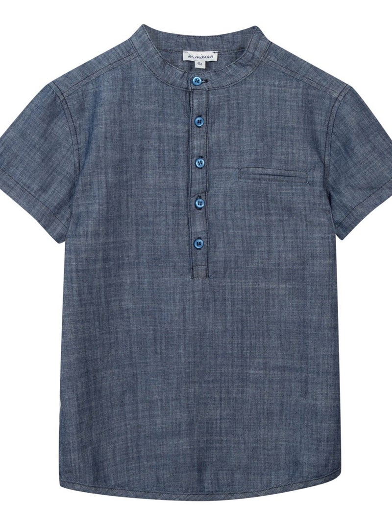 Chemise Manches Courtes En Jean Col Mao 'miniman' Bleu marine - Kiabi