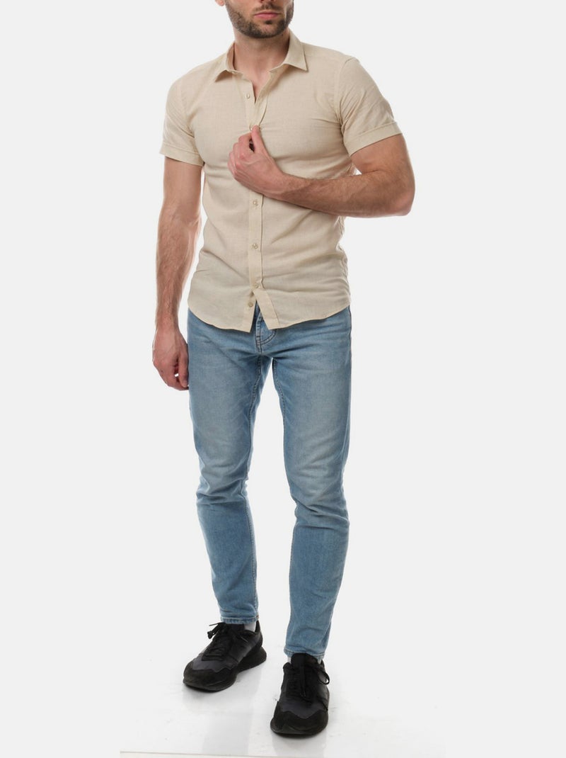 Chemise manches courtes en lin Beige clair - Kiabi