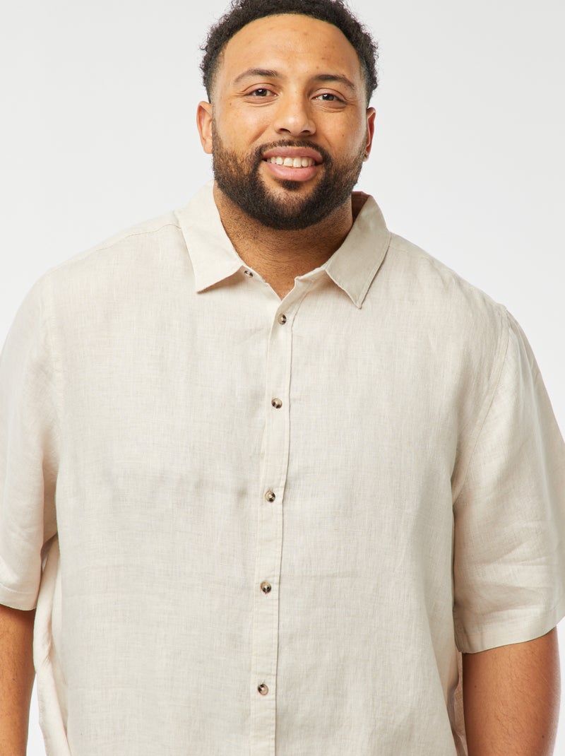 Chemise manches courtes en lin Beige - Kiabi