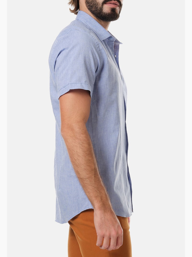 Chemise manches courtes en lin Bleu denim - Kiabi