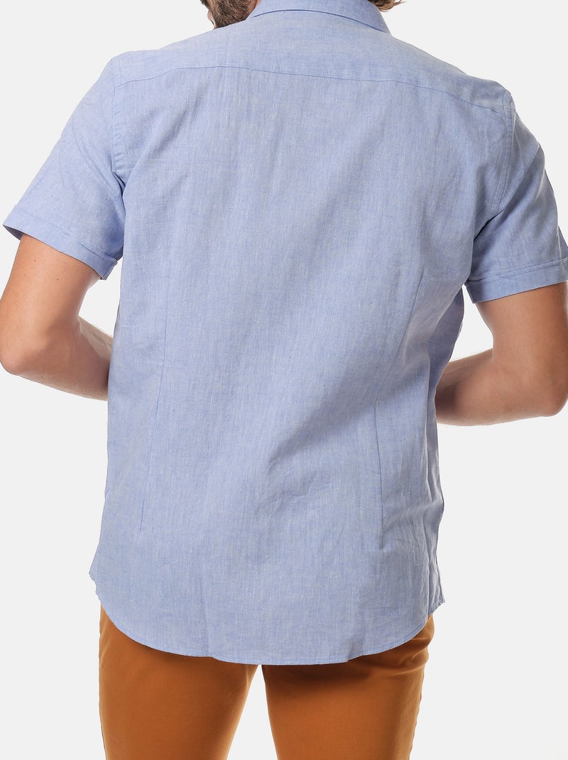 Chemise manches courtes en lin Bleu denim - Kiabi