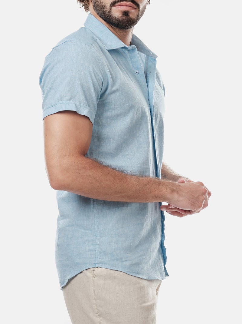 Chemise manches courtes en lin Bleu - Kiabi