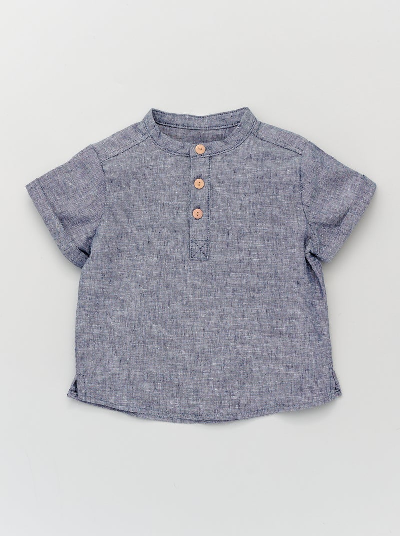 Chemise manches courtes en lin Bleu - Kiabi