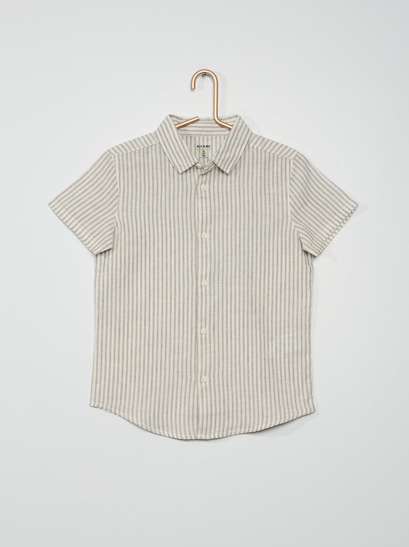 Chemise manches courtes en lin et coton GRIS - Kiabi