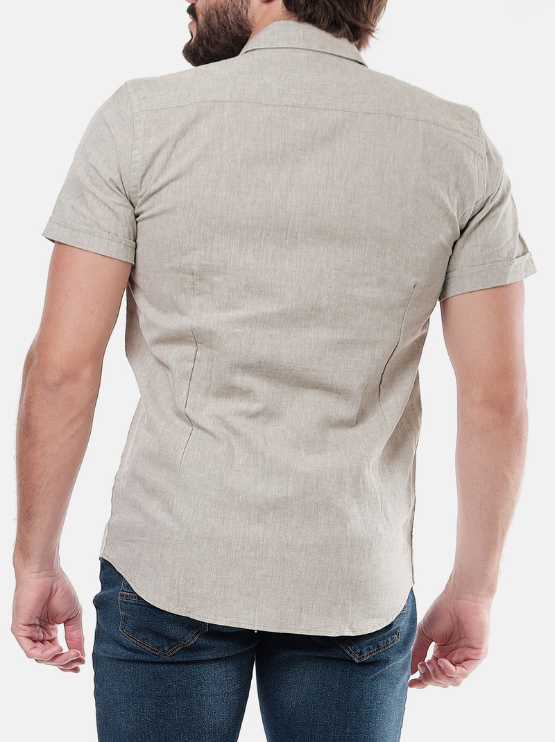 Chemise manches courtes en lin Kaki - Kiabi