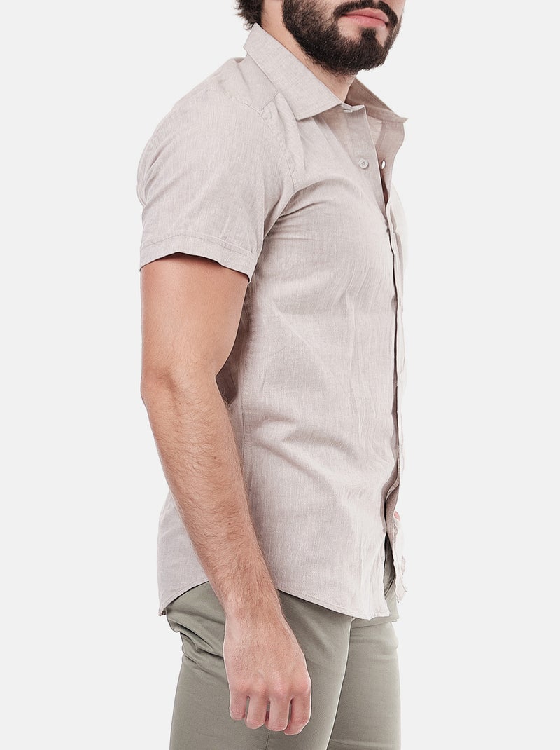 Chemise manches courtes en lin Marron glacé - Kiabi