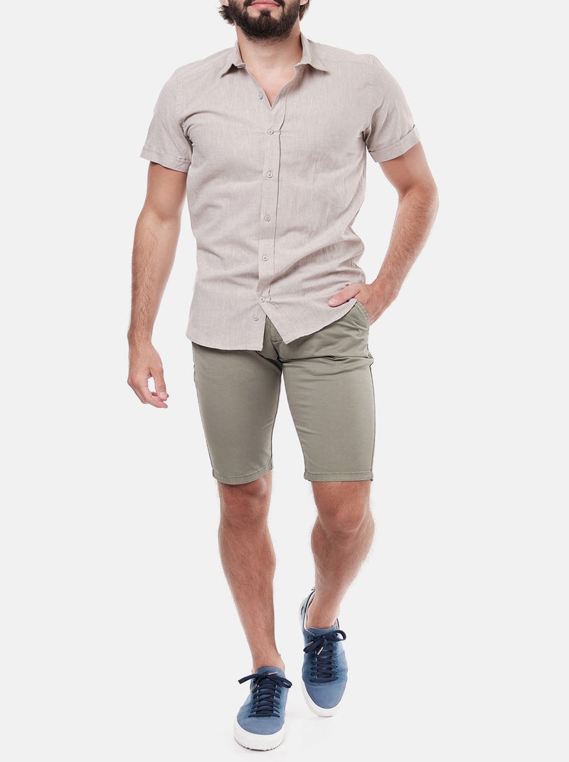 Chemise manches courtes en lin Marron glacé - Kiabi