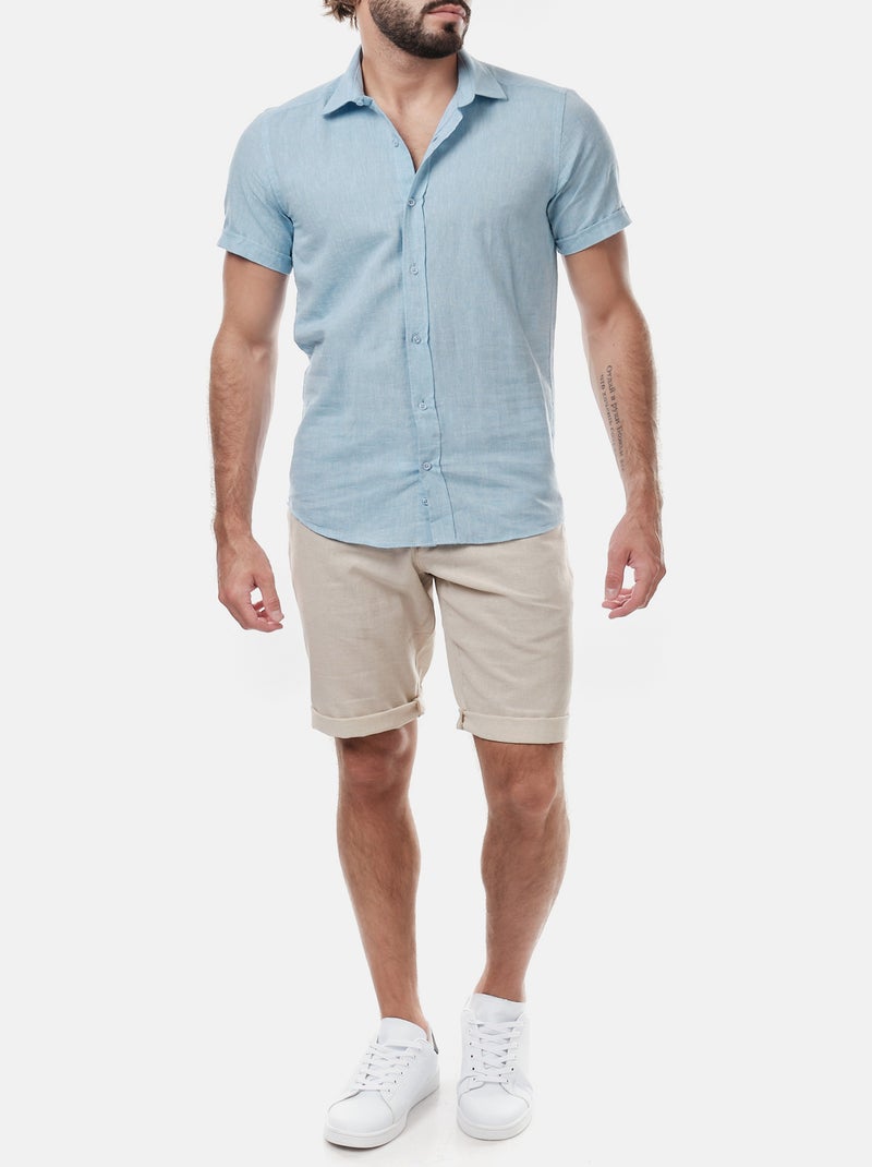 Chemise manches courtes en lin Marron glacé - Kiabi