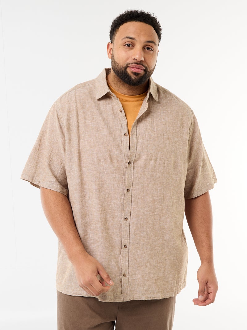 Chemise manches courtes en lin mélangé Jaune - Kiabi