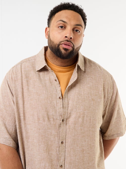 Chemise manches courtes en lin mélangé - Kiabi