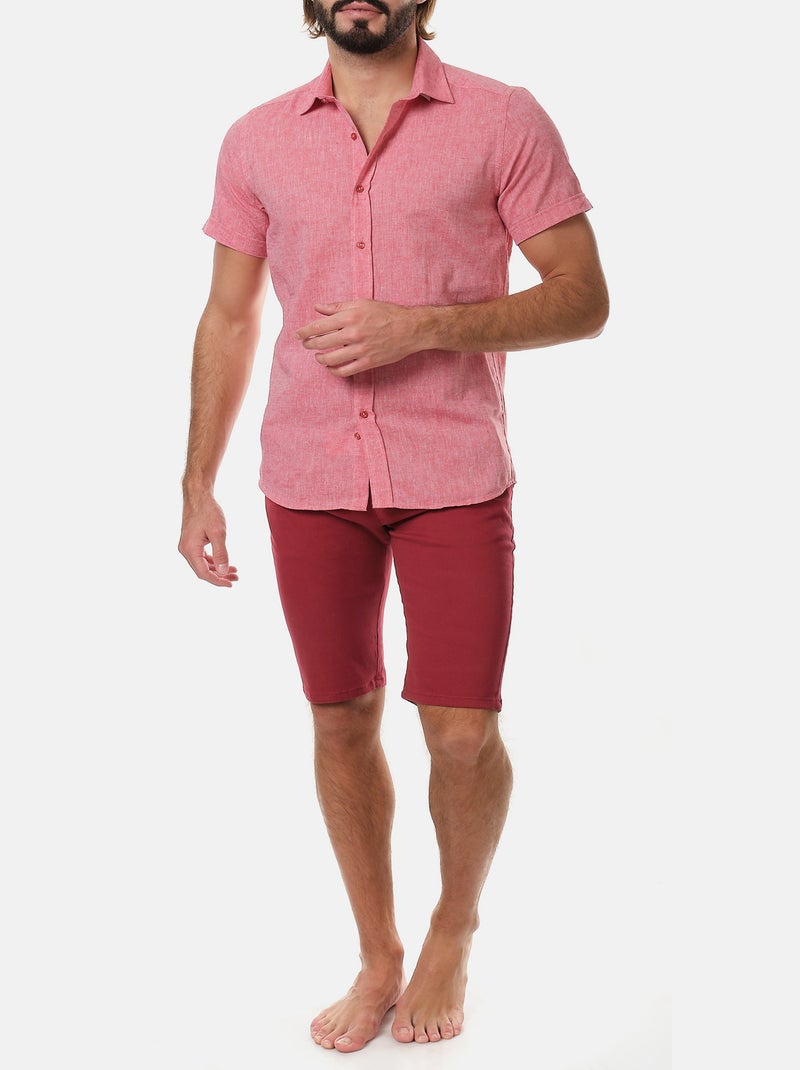 Chemise manches courtes en lin Rouge - Kiabi