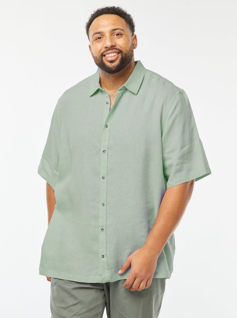 Chemise manches courtes en lin Vert - Kiabi