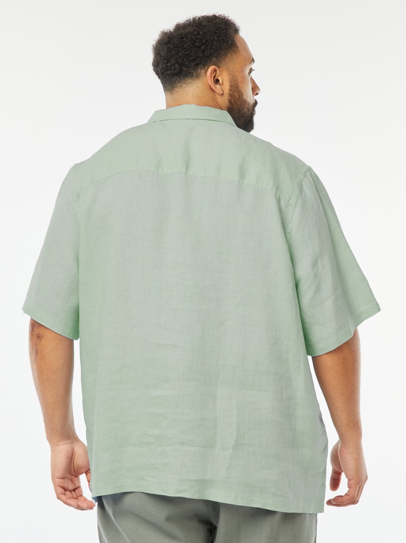 Chemise manches courtes en lin Vert - Kiabi