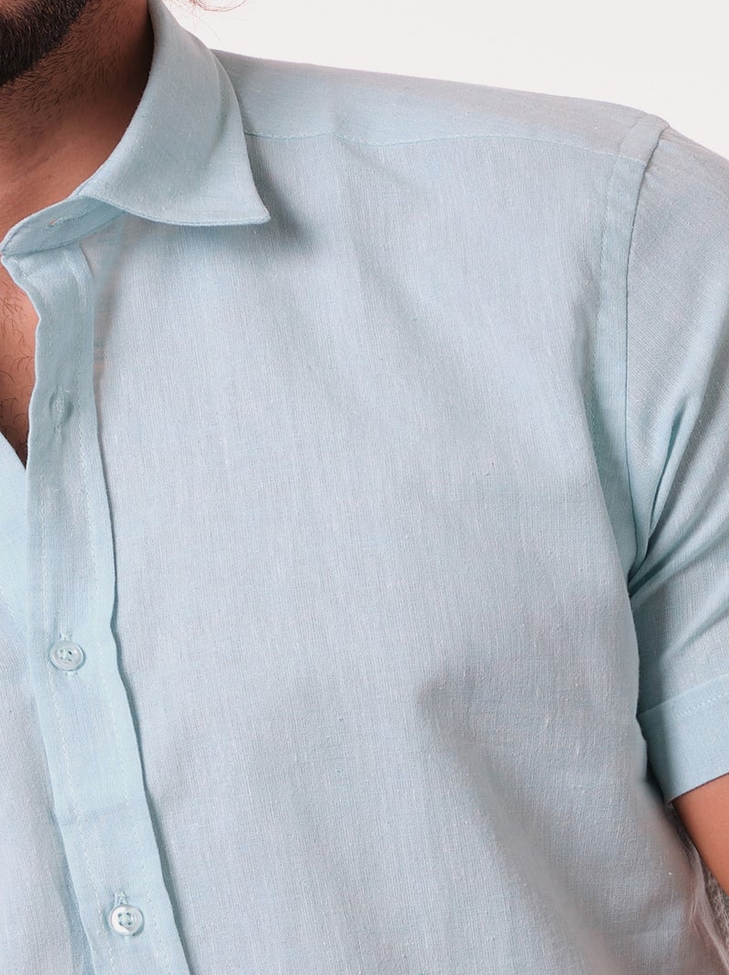 Chemise manches courtes en lin Vert - Kiabi