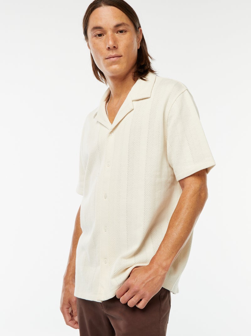 Chemise manches courtes en maille ajourée Blanc - Kiabi
